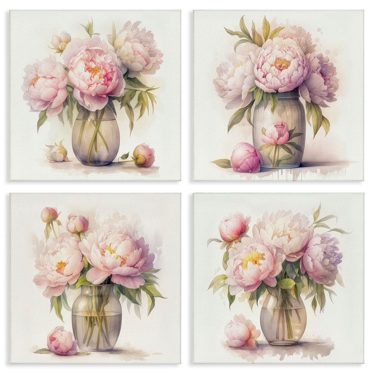 Stupell Industries Pretty Pink Peonies 4 pc Canvas Wall Art Set Design by LSR Design Studio
